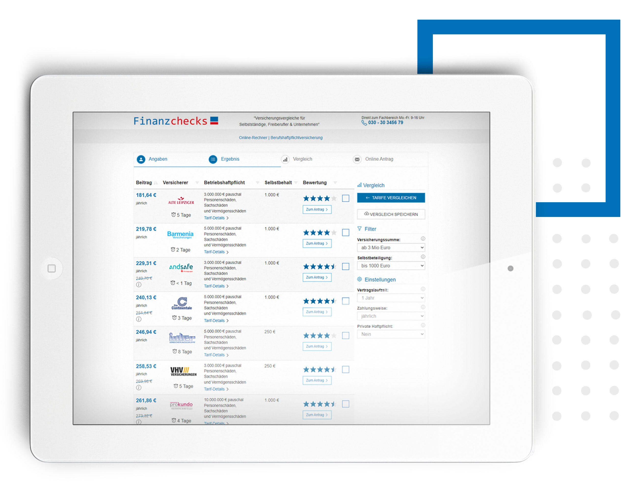 Online-Rechner - Vergleich Berufshaftpflichtversicherung Kosten Online-Rechner - Berufshaftpflichtversicherung Kosten vergleichen verschiedener Versicherungstarife