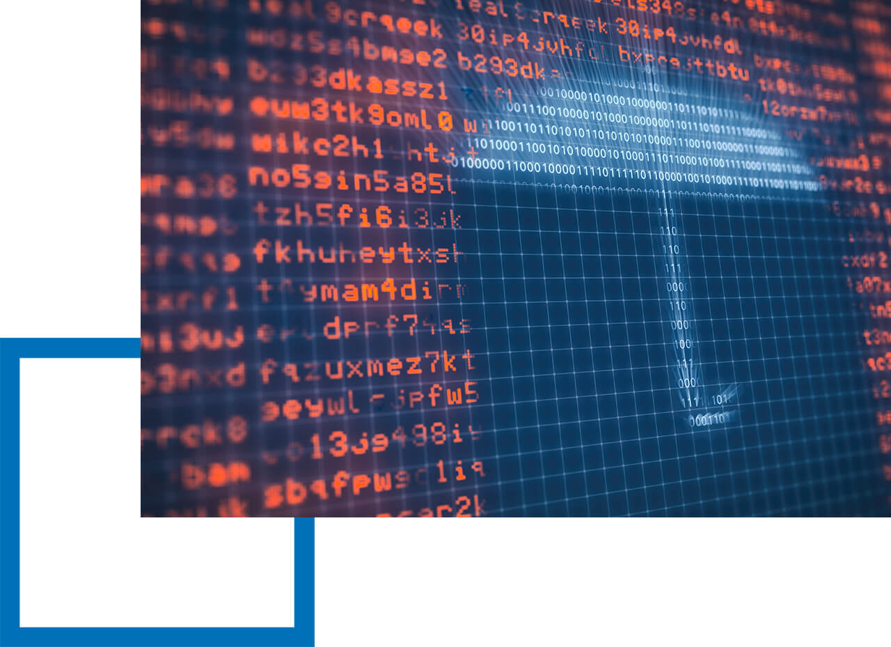 Leistungen der Berufshaftpflichtversicherung in der IT Branche Foto zeigt einen Bildschirm mit einem blauen Regenschirm der vor fallenden Bits & Bytes schützt - Vermögen schützen mit einer IT-Haftpflicht