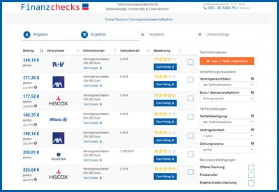 Online-Rechner Vermögensschadenhaftpflicht Kosten-Berechnung